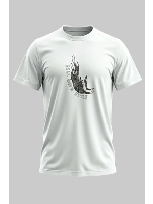 Buzagi Fell Kedi Dijital Baskı Regular Kalıp Beyaz Unisex Tişört