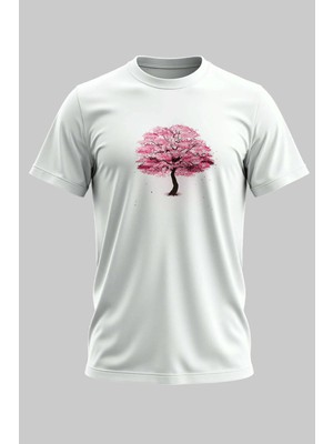 Buzagi Sakura Dijital Baskı Regular Kalıp Unisex Beyaz T-Shirt