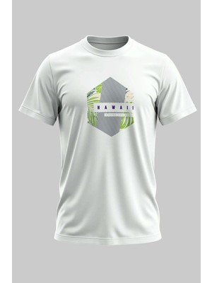 Buzagi Hawaii Dijital Baskı Regular Kalıp Beyaz Unisex Tişört