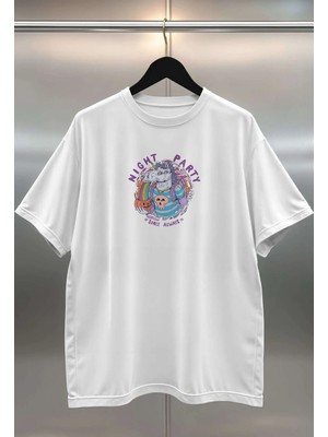 Buzagi Organik Pamuk Dijital Baskılı Oversize Beyaz Tişört