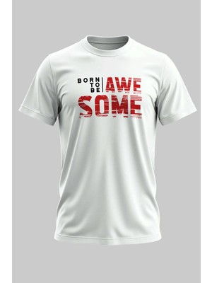 Buzagi Born To Be Dijital Baskı Regular Kalıp Beyaz Unisex Tişört