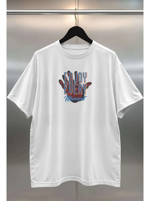 Buzagi Organik Pamuk Dijital Baskılı Oversize Beyaz Tişört