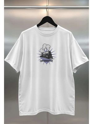 Buzagi Organik Pamuk Dijital Baskılı Oversize Beyaz Tişört