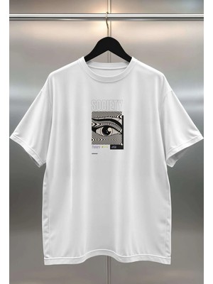 Buzagi Organik Pamuk Dijital Baskılı Oversize Beyaz Tişört