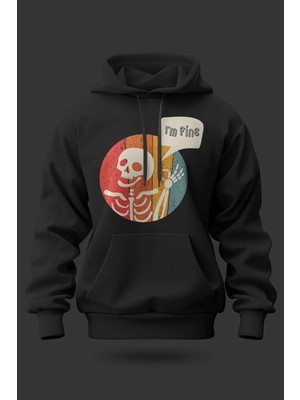 Buzagi I'm Fine Oversize Kapüşonlu Unisex Şardonlu Sweatshirt