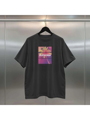 Buzagi Euphoria Dijital Baskı Oversize Unisex Siyah Tişört