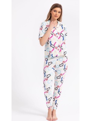 Pierre Cardin Roly Poly 2786 Love Krem Kadın Gömlek Pijama Takımı