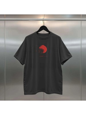 Buzagi Japan Sun Dijital Baskı Oversize Unisex Siyah Tişört