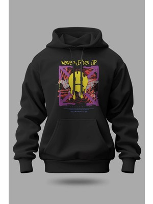 Buzagi Never Give Up Oversize Kapüşonlu Unisex Şardonlu Sweatshirt