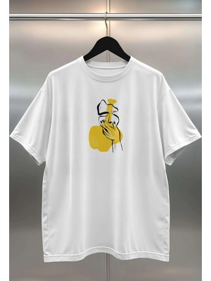 Buzagi Surreal Dijital Baskı Oversize Beyaz Unisex Tişört