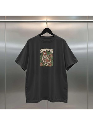Buzagi Survive Oversize Dijital Baskılı Siyah Tişört