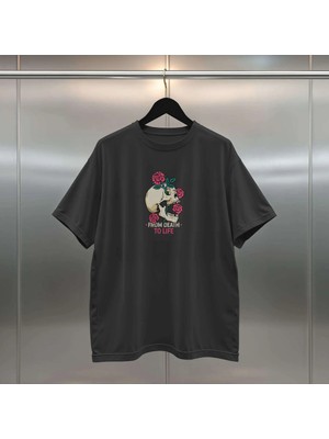 Buzagi From Death To Life Dijital Baskı Oversize Unisex Siyah T-Shirt