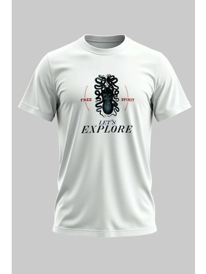 Buzagi Explore Dijital Baskı Regular Kalıp Beyaz Unisex Tişört