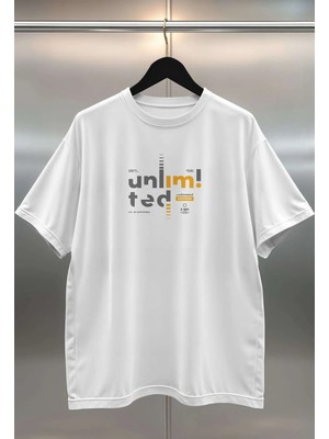 Buzagi Unlimited Dijital Baskı Oversize Unisex Beyaz T-Shirt