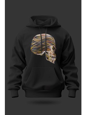 Buzagi Skull Neon Oversize Kapüşonlu Unisex Şardonlu Sweatshirt