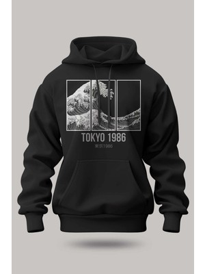 Buzagi Tokyo 1986 Oversize Kapüşonlu Unisex Şardonlu Sweatshirt