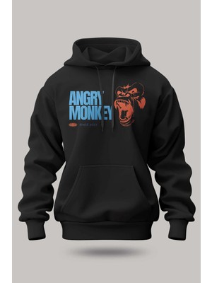 Buzagi Angry Monkey Oversize Kapüşonlu Unisex Şardonlu Sweatshirt