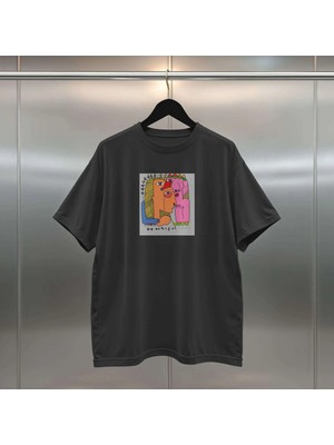 Buzagi Abstract Dijital Baskı Siyah Beyaz Unisex Oversize Tişört