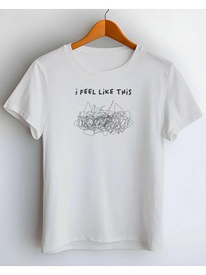 Buzagi Feel Like This Dijital Baskı Regular Kalıp Beyaz Unisex Tişört