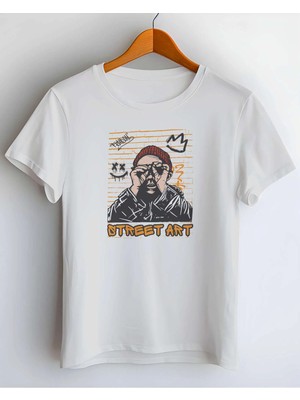 Buzagi Street Art Dijital Baskı Regular Kalıp Beyaz Unisex Tişört