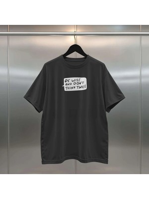 Buzagi Be Wise Dijital Baskı Oversize Unisex Siyah T-Shirt