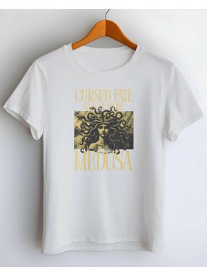 Buzagi Medusa Dijital Baskı Regular Kalıp Beyaz Unisex Tişört