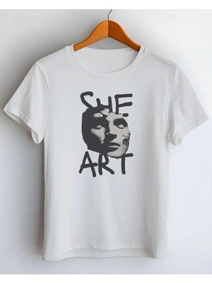 Buzagi She Art Dijital Baskı Regular Kalıp Beyaz Unisex Tişört