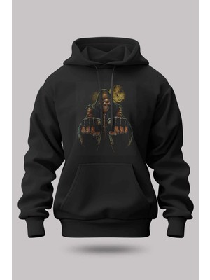 Buzagi Calavera Oversize Kapüşonlu Unisex Şardonlu Sweatshirt