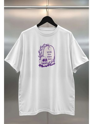 Buzagi Wish You Were Here Dijital Baskı Oversize Beyaz Unisex Tişört