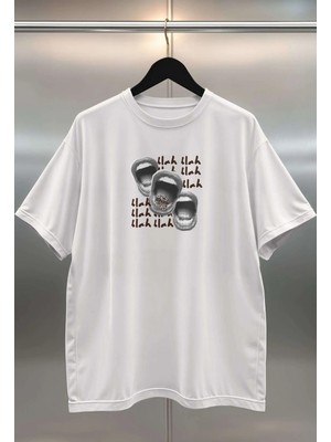 Buzagi Blah Blah Blah Dijital Baskı Oversize Beyaz Unisex Tişört