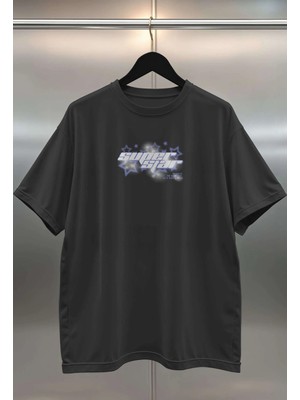 Buzagi Super Star Dijital Baskı Siyah Beyaz Unisex Oversize Tişört