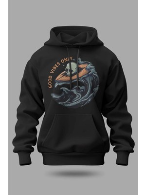 Buzagi Good Vibes Oversize Kapüşonlu Unisex Şardonlu Sweatshirt