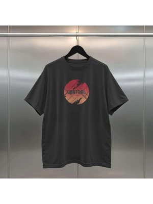 Buzagi Control Dijital Baskı Oversize Unisex Siyah Tişört