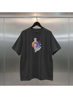 Buzagi Heykel Dijital Baskı Oversize Unisex Siyah Tişört