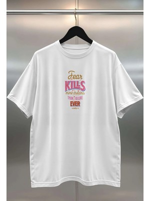 Buzagi Motivasyonel Renkli Oversize Dijital Baskılı Beyaz Tişört