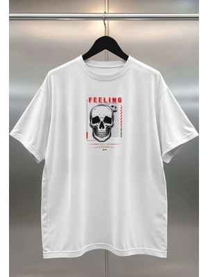 Buzagi Organik Pamuk Dijital Baskılı Oversize Beyaz Tişört