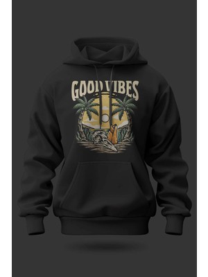 Buzagi Good Vibes Oversize Kapüşonlu Unisex Şardonlu Sweatshirt