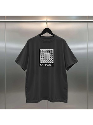 Buzagi Art & Place Dijital Baskı Siyah Beyaz Unisex Oversize Tişört