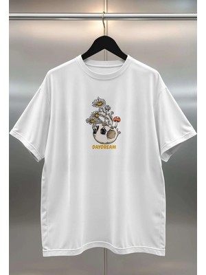 Buzagi Daydream Dijital Baskı Oversize Unisex Beyaz T-Shirt
