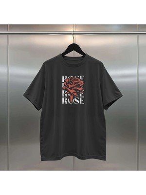 Buzagi Rose Dijital Baskı Siyah Beyaz Unisex Oversize Tişört