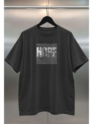Buzagi Hope Dijital Baskı Siyah Beyaz Unisex Oversize Tişört