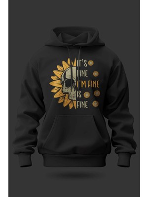 Buzagi I'm Fine Oversize Kapüşonlu Unisex Şardonlu Sweatshirt