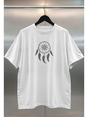 Buzagi Dreamcatcher Dijital Baskı Oversize Unisex Beyaz T-Shirt