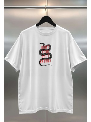 Buzagi Don't Fear Dijital Baskı Oversize Unisex Beyaz T-Shirt