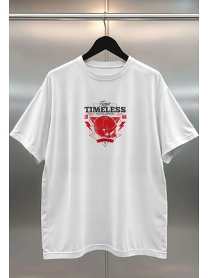 Buzagi Timeless Dijital Baskı Oversize Unisex Beyaz T-Shirt