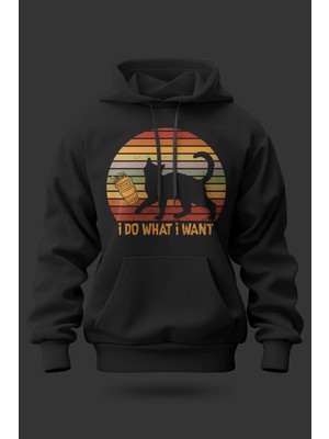 Buzagi Kedi Oversize Kapüşonlu Unisex Şardonlu Sweatshirt