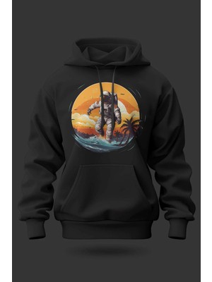 Buzagi Astronot ve Su Oversize Kapüşonlu Unisex Şardonlu Sweatshirt