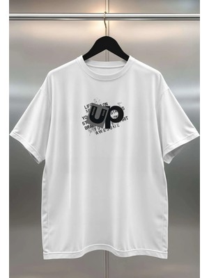 Buzagi Organik Pamuk Dijital Baskılı Oversize Beyaz Tişört