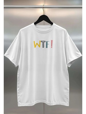 Buzagi Wtf Dijital Baskı Oversize Unisex Beyaz T-Shirt