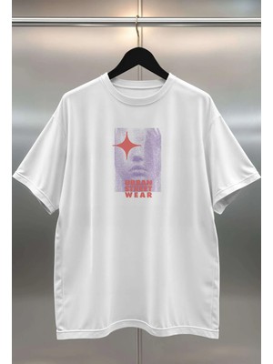 Buzagi Urban Dijital Baskı Oversize Beyaz Unisex Tişört